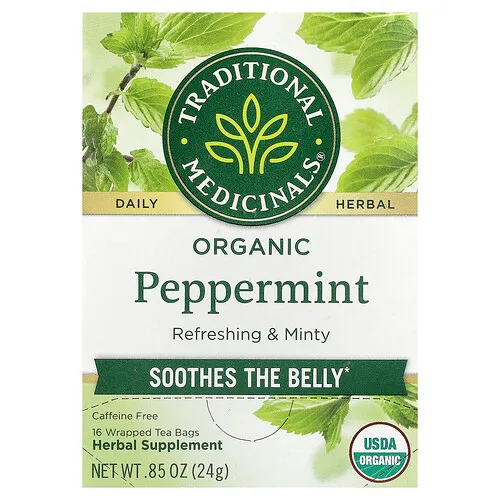 Traditional Medicinals, Té de menta orgánica, Sin cafeína, 16 bolsitas de té envueltas, 24 g (0,85 oz)