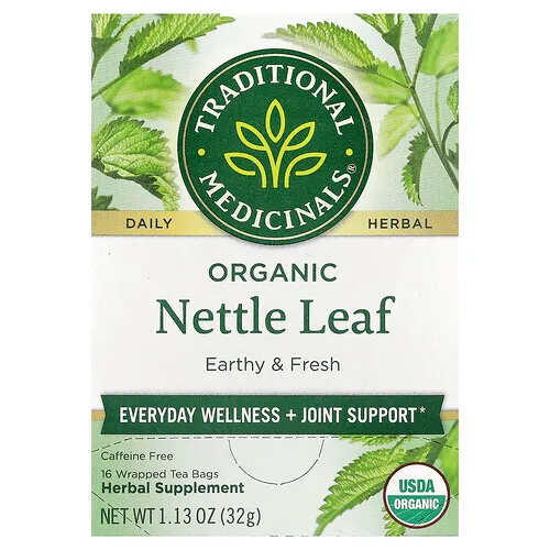 Traditional Medicinals, Hoja de ortiga orgánica, Sin cafeína, 16 bolsitas de té envueltas, 32 g (1,13 oz)