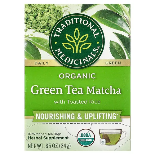 Traditional Medicinals, Té verde matcha orgánico con arroz tostado, 16 bolsitas de té en envoltorios, 24 g (0,85 oz)