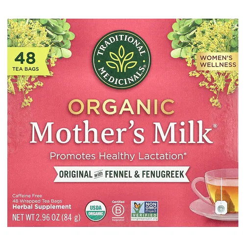 Traditional Medicinals, Organic Mother's Milk®, Original con hinojo y fenogreco, Sin cafeína, 48 bolsitas de té en envoltorios, 84 g (2,96 oz)