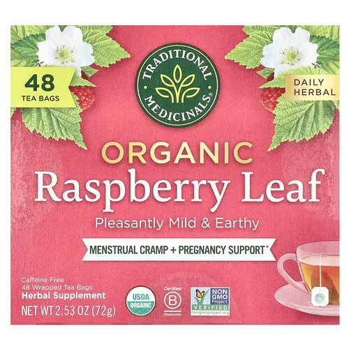 Traditional Medicinals, Hoja de frambuesa orgánica, Sin cafeína, 48 bolsitas de té en envoltorios, 72 g (2,53 oz)