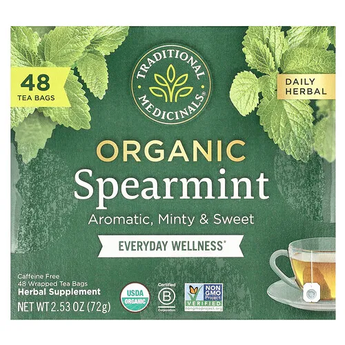 Traditional Medicinals, Hierbabuena orgánica, Sin cafeína, 48 bolsitas de té en envoltorios individuales, 72 g (2,53 oz)