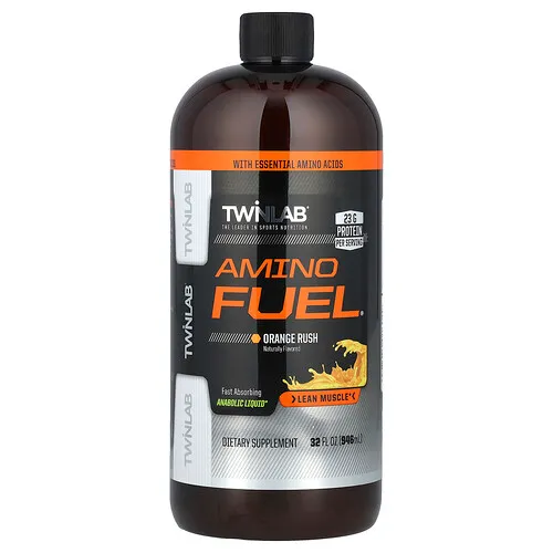 Twinlab, Amino Fuel, Suplemento para optimizar la síntesis de proteínas, Ráfaga de naranja, 946 ml (32 oz. líq.)