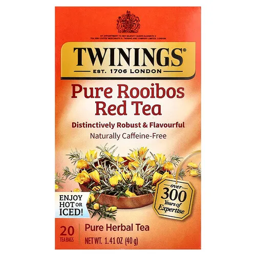 Twinings, Té de hierbas puro, Té rojo rooibos puro, Sin cafeína, 20 bolsitas de té, 40 g (1,41 oz)