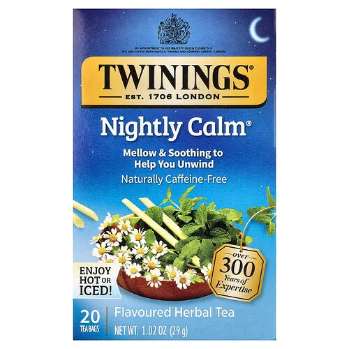 Twinings, Té de hierbas saborizado, Nightly Calm®, Sin cafeína, 20 bolsitas de té, 29 g (1,02 oz)