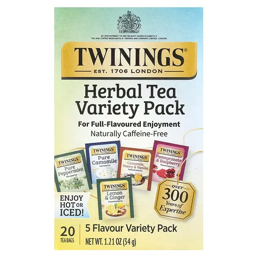 Twinings, Tés de hierbas surtidas, Paquete surtido, Sin cafeína, 20 Saquitos de té, 34 g (1,23 oz)