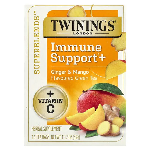 Twinings, Superblends™, Refuerzo inmunitario y té verde, jengibre y mango, 16 bolsitas de té, 32 g (1,12 oz)