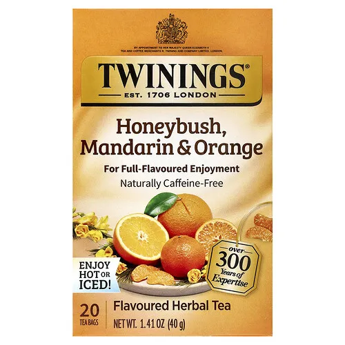 Twinings, Té de hierbas, honeybush, mandarina y naranja, naturalmente libre de cafeína, 20 bolsitas de té individuales, 40 g (1,41 oz)