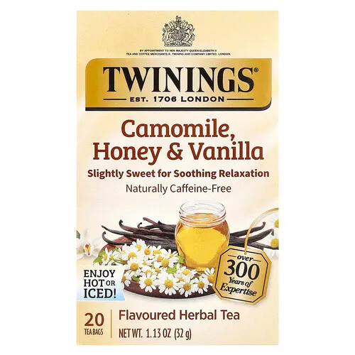 Twinings, Té de hierbas con sabor, Manzanilla, miel y vainilla, Sin cafeína, 20 bolsitas de té, 32 g (1,13 oz)