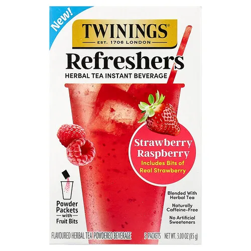 Twinings, Refrescantes, Bebida instantánea de té de hierbas, Fresa y frambuesa, Sin cafeína, 5 sobres, 17 g (0,6 oz) cada uno