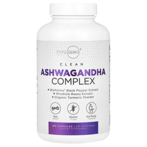 TypeZero, Clean, Complejo de ashwagandha, 180 cápsulas