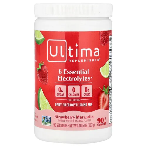 Ultima Replenisher, 6 electrolitos esenciales, Mezcla para preparar bebidas con electrolitos diarios, Margarita de fresa, 297 g (10,5 oz)