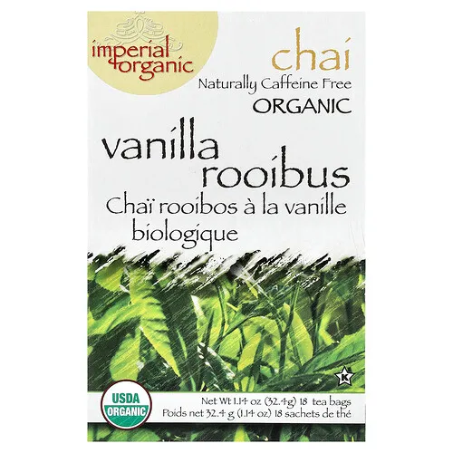Uncle Lee's Tea, Imperial Organic, Chai de rooibos y vainilla, Sin cafeína, 18 bolsitas de té, 32,4 g (1,14 oz)
