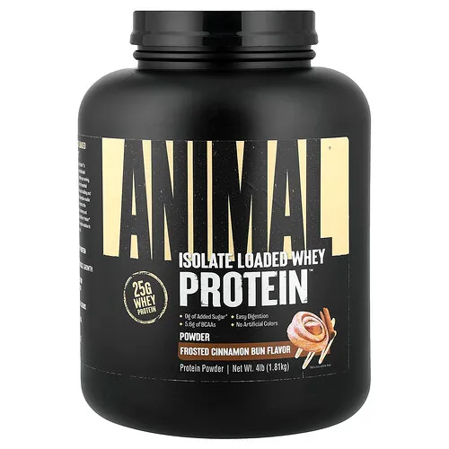 Animal, Isolate Loaded Whey Protein, Aislado de proteína de suero de leche recargado en polvo, Rollo de canela glaseado, 1,81 kg (4 lb)