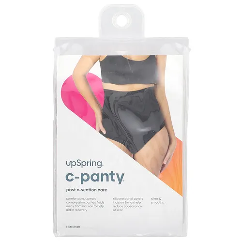 UpSpring, C-Panty®, Cuidado poscesárea, Con panel de silicona, Cintura alta, 1X/2X, Negro, 1 unidad
