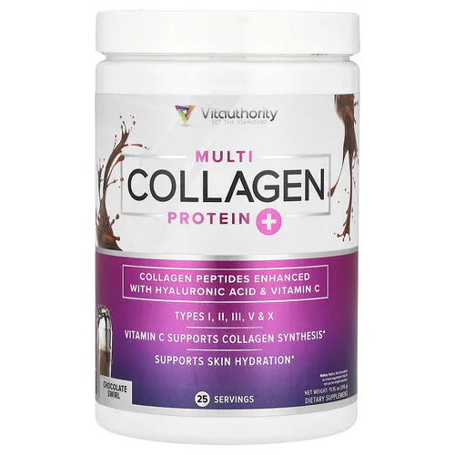 Vitauthority, Proteína con múltiples tipos de colágeno, Remolino de chocolate, 316 g (11,15 oz)