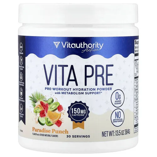 Vitauthority, Active, Vita Pre, Polvo hidratante para preentrenamiento, Ponche del paraíso, 384 g (13,5 oz)