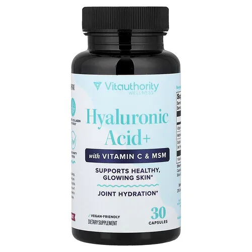 Vitauthority, Ácido hialurónico y más con vitamina C y MSM, 30 cápsulas