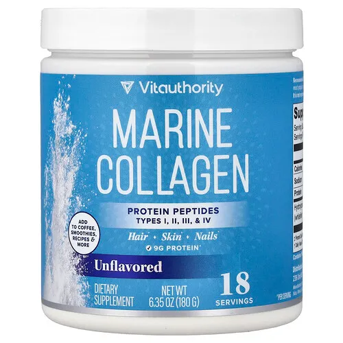 Vitauthority, Colágeno marino, Sin sabor, 180 g (6,35 oz)