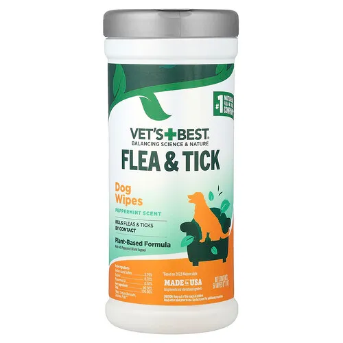 Vet's Best, Toallitas antipulgas y garrapatas para perros, Menta, 50 toallitas (6 x 8) cada una