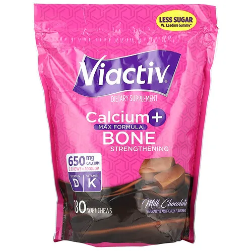 Viactiv, Calcio y fortalecimiento óseo, Fórmula máxima, Chocolate con leche, 180 comprimidos masticables blandos
