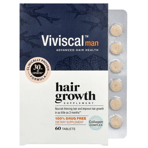 Viviscal, Hombre, Suplemento para el crecimiento del cabello, 60 comprimidos