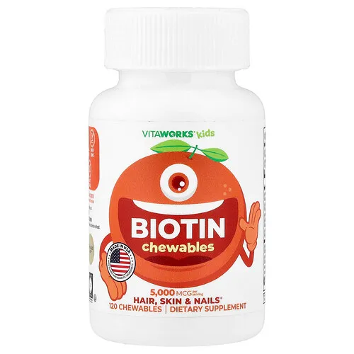 VitaWorks, Niños, Comprimidos masticables de biotina, Naranja, 120 comprimidos masticables