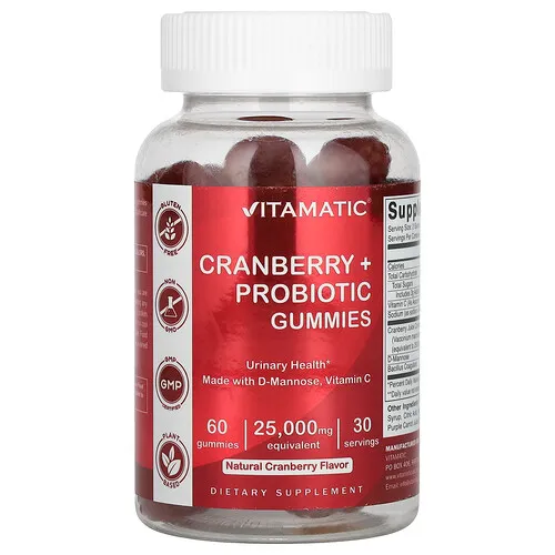 Vitamatic, Gomitas de arándano rojo y probiótico, Arándano rojo natural, 60 gomitas