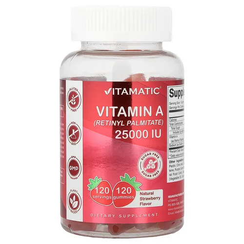 Vitamatic, Vitamina A (palmitato de retinilo), Fresa natural, 25.000 UI, 120 gomitas