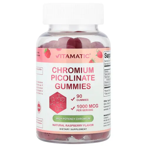 Vitamatic, Gomitas con picolinato de cromo, Frambuesa, 90 gomitas