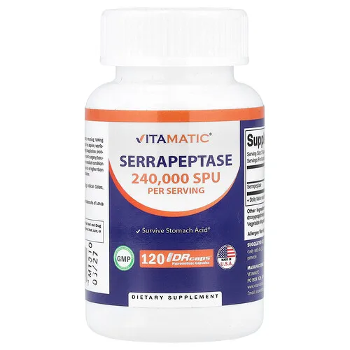 Vitamatic, Serrapeptasa, 120 cápsulas de Hipromelosa DRcaps® (120.000 SPU por cápsula)