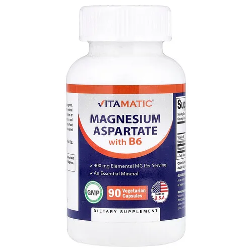 Vitamatic, Aspartato de magnesio con vitamina B6, 90 cápsulas vegetales
