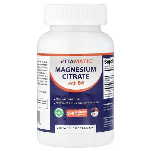 Vitamatic, Citrato de magnesio con vitamina B6, 180 cápsulas vegetales