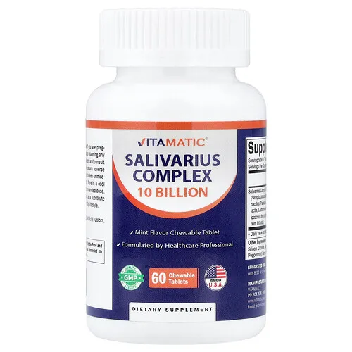 Vitamatic, Complejo de salivarius, Menta, 60 comprimidos masticables
