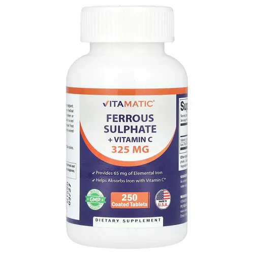 Vitamatic, Sulfato ferroso más vitamina C, 250 comprimidos recubiertos