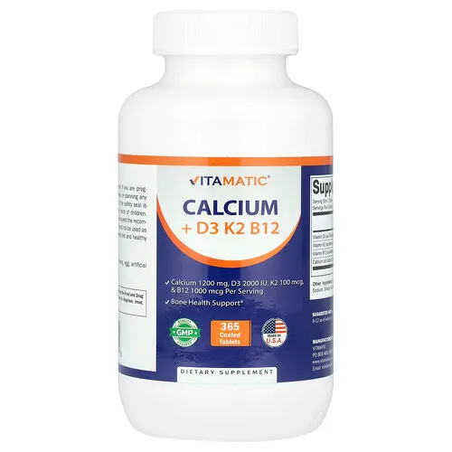 Vitamatic, Calcio más vitamina D3, vitamina K2 y vitamina B12, 365 comprimidos recubiertos