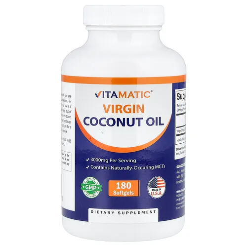 Vitamatic, Aceite de coco virgen, 180 cápsulas blandas (1000 mg por cápsula blanda)