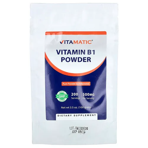 Vitamatic, Vitamina B1 en polvo, Sin sabor, 100 g (3,5 oz)