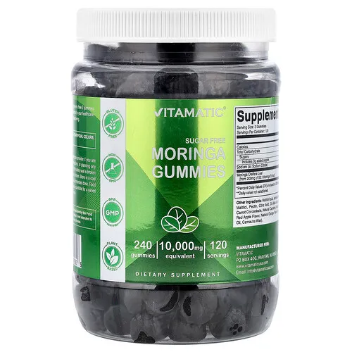 Vitamatic, Gomitas de moringa, Sin azúcar, 240 gomitas (5000 mg por gomita)