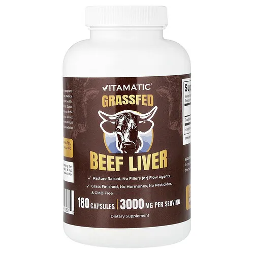 Vitamatic, Hígado de res alimentada con pasturas, 180 cápsulas (500 mg por cápsula)