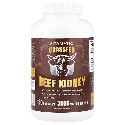 Vitamatic, Riñón de res alimentada con pasturas, 180 cápsulas (500 mg por cápsula)