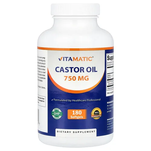 Vitamatic, Aceite de ricino, 750 mg, 180 cápsulas blandas
