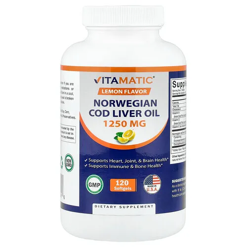 Vitamatic, Aceite de hígado de bacalao noruego, Limón, 120 cápsulas blandas