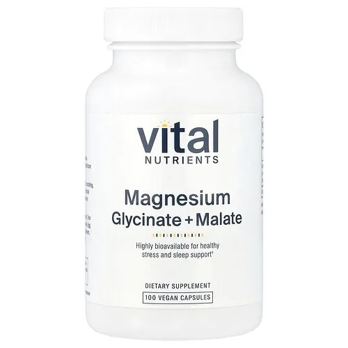 Vital Nutrients, Glicinato y malato de magnesio, 100 mg, 100 cápsulas veganas (120 mg por cápsula)
