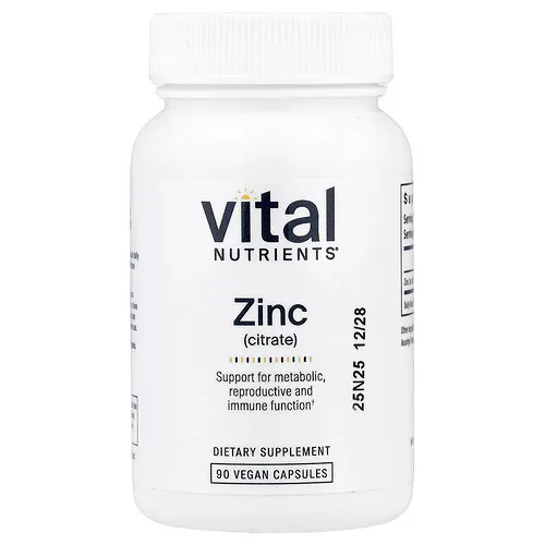 Vital Nutrients, Zinc (citrato), 30 mg, 90 cápsulas veganas