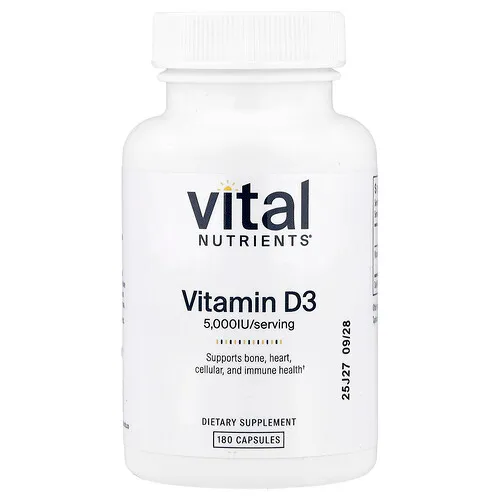 Vital Nutrients, Vitamina D3, 5000 UI, 180 cápsulas vegetales
