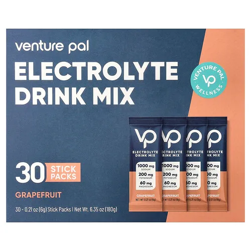 Venture Pal, Mezcla para preparar bebidas con electrolitos, Pomelo, 30 sobrecitos, 6 g (0,21 oz) cada uno