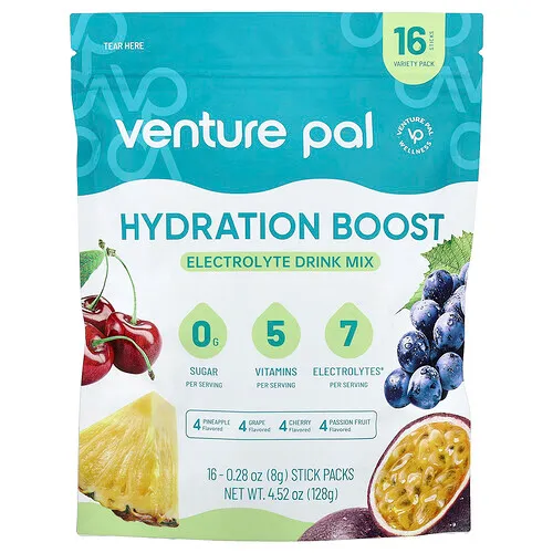 Venture Pal, Hydration Boost, Mezcla para preparar bebidas con electrolitos, Paquete surtido, 16 sobrecitos, 8 g (0,28 oz) cada uno