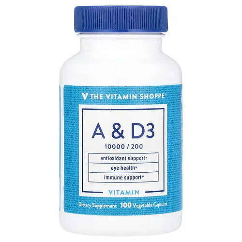 The Vitamin Shoppe, Vitaminas A y D3, 100 cápsulas vegetales
