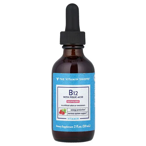 The Vitamin Shoppe, Vitamina B12 con ácido fólico, Frambuesa, 59 ml (2 oz. líq.)
